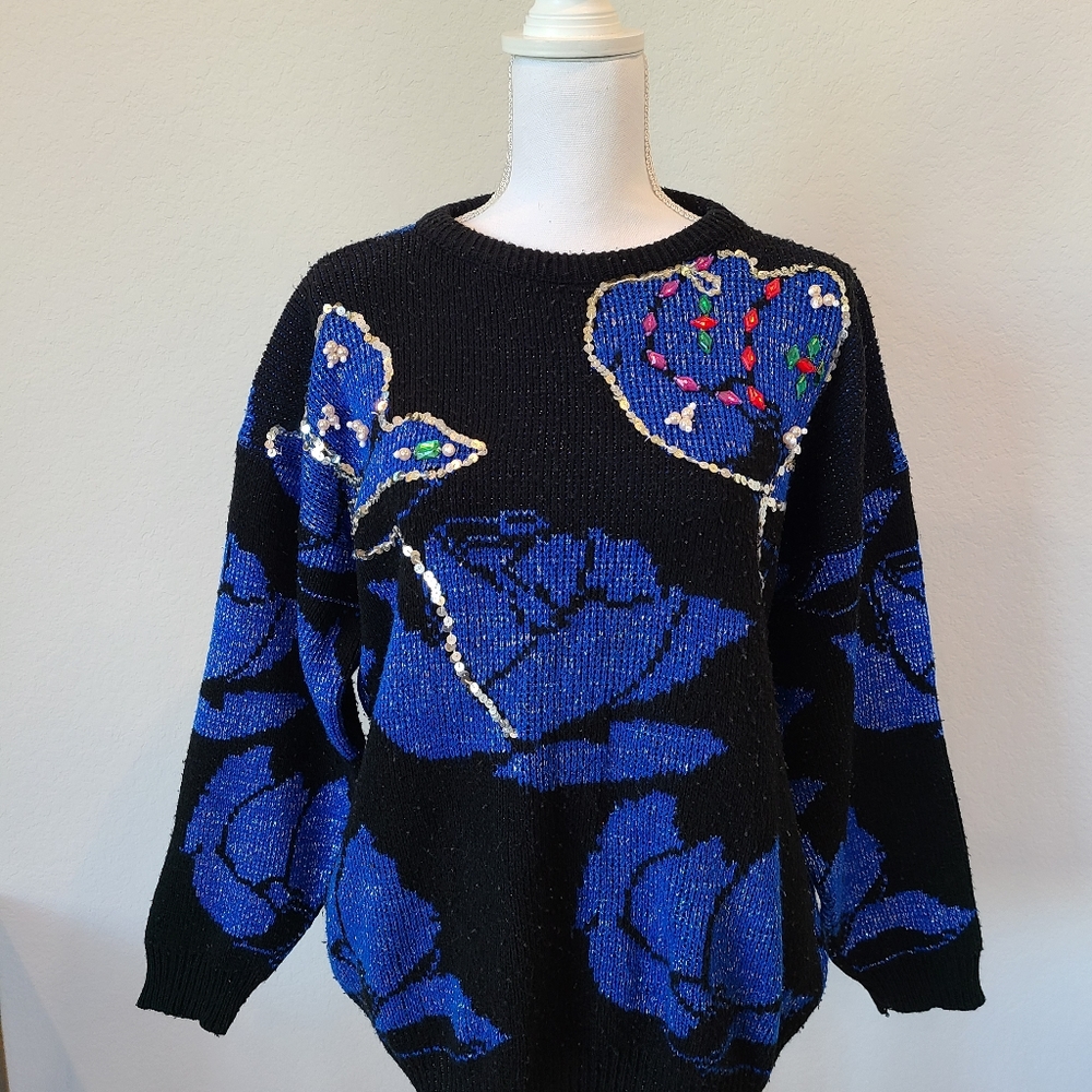 Vintage Beaded Rose Sweater by Lauren